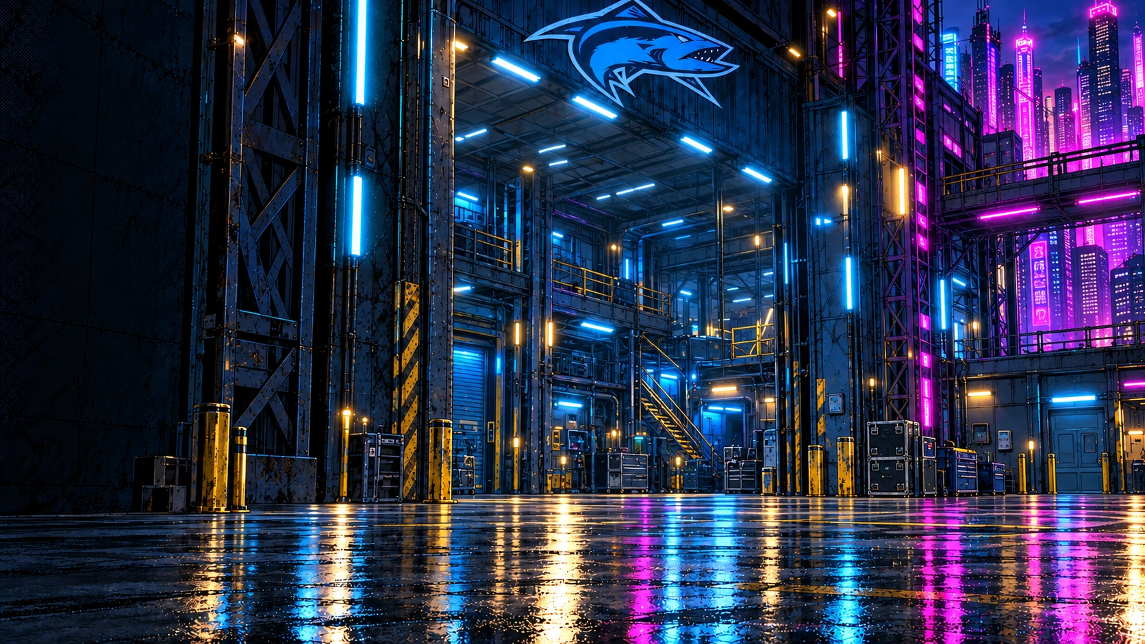 The neon-lit Barracudas garage