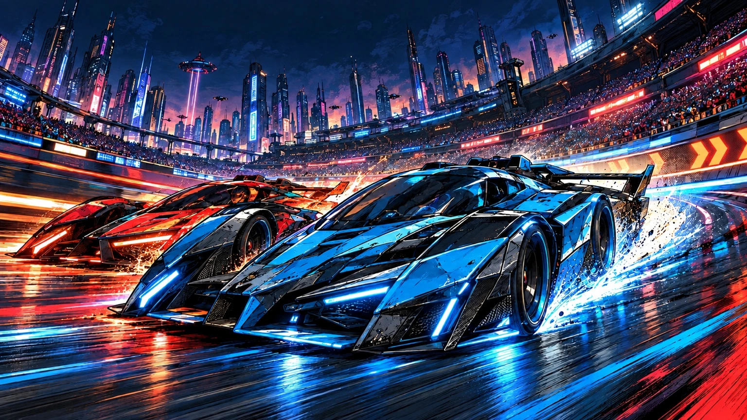RAMGOD racing vehicles on a neon-lit course